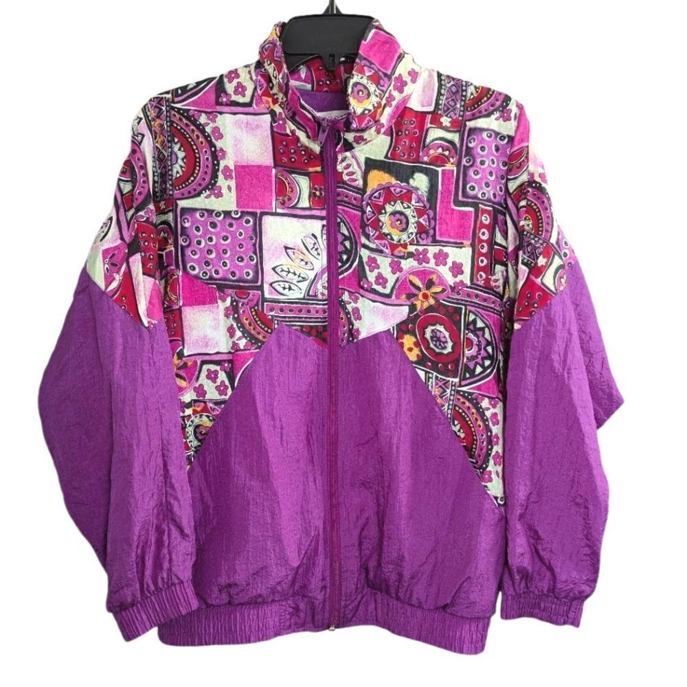 Vintage 90s Sunterra purple multicolor women's parachute windbreaker jacket S